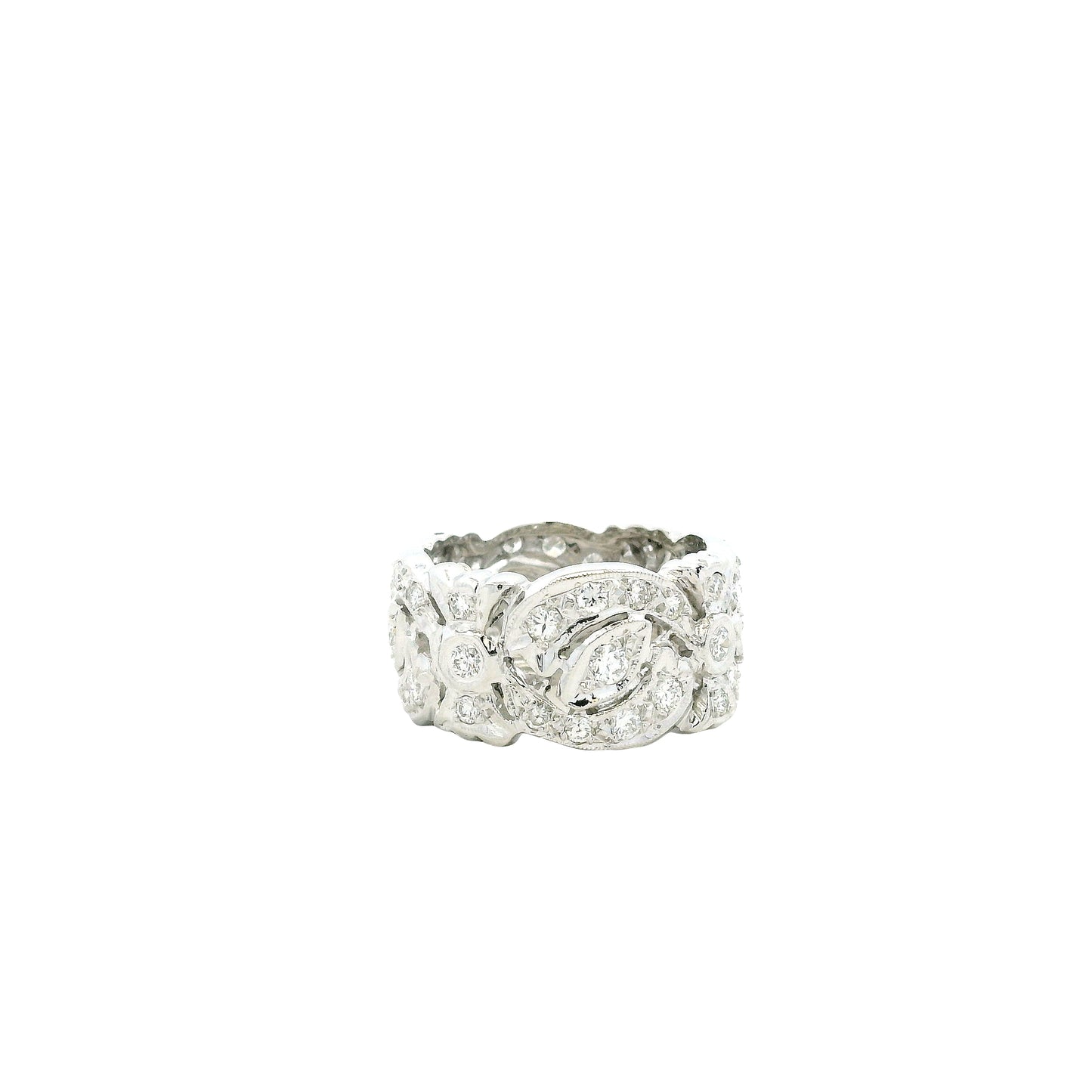 14k White Gold 1.5ctw Vintage-Style Pavé Diamond Filigree Ring — right three-quarter angle