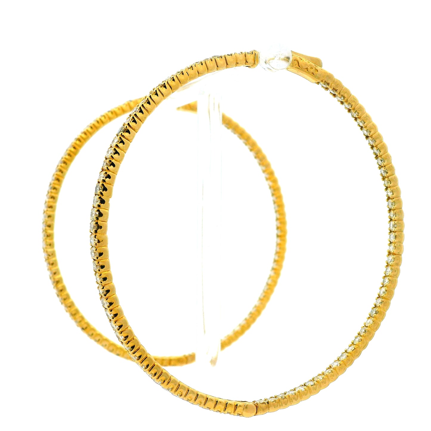14k Yellow Gold 4.92ctw Natural Round Brilliant Inside-Out Giant Hoop Earrings — right three-quarter angle
