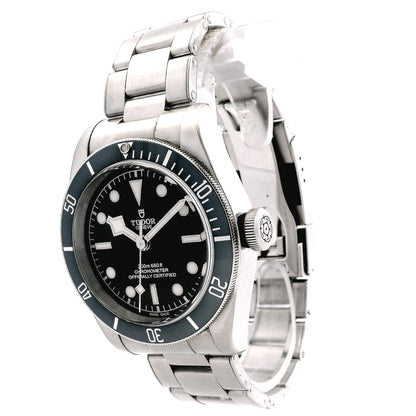 Tudor Heritage 41mm Black Dial Blue Rotating Bezel Stainless Steel Watch — right side three-quarter view