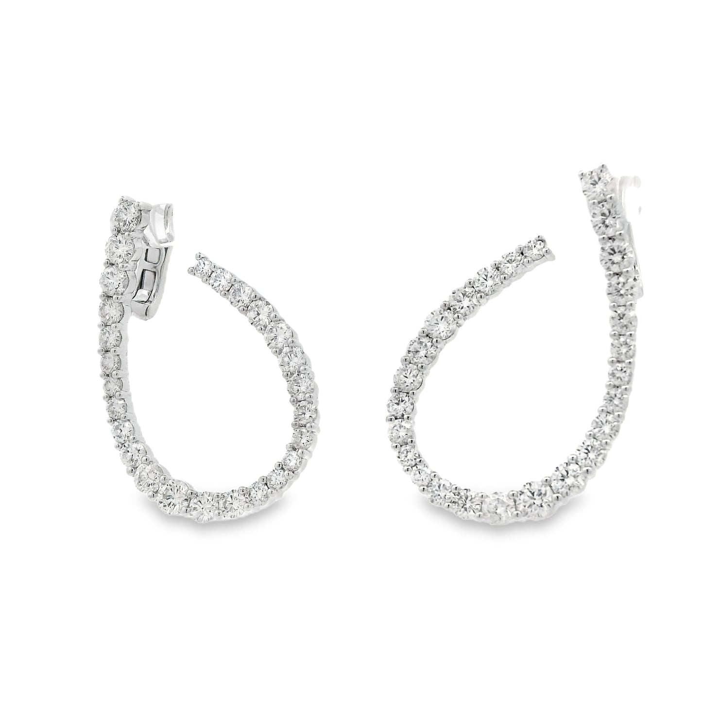 18k White Gold 6.14ctw Round Brilliant Diamond Hoop Earrings — right three-quarter angle