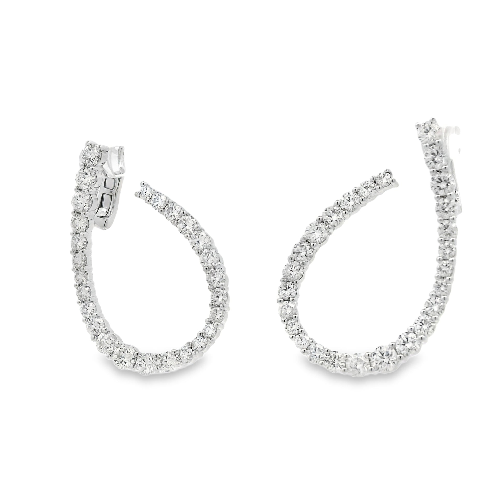 18k White Gold 6.14ctw Round Brilliant Diamond Hoop Earrings — right three-quarter angle