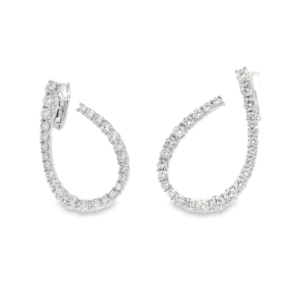 18k White Gold 6.14ctw Round Brilliant Diamond Hoop Earrings — right three-quarter angle