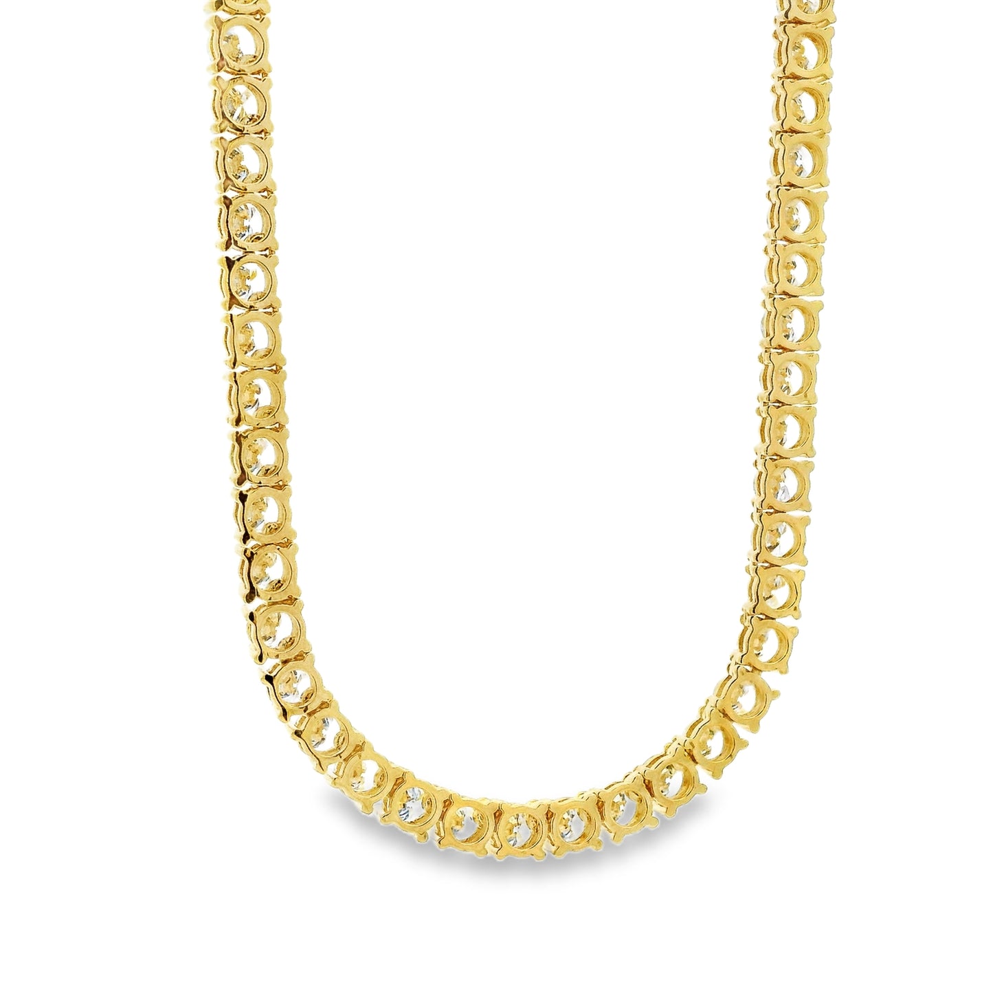 14k Yellow Gold 14.00ctw Round Brilliant Diamond Tennis Necklace 16"-18" Adjustable — right three-quarter angle