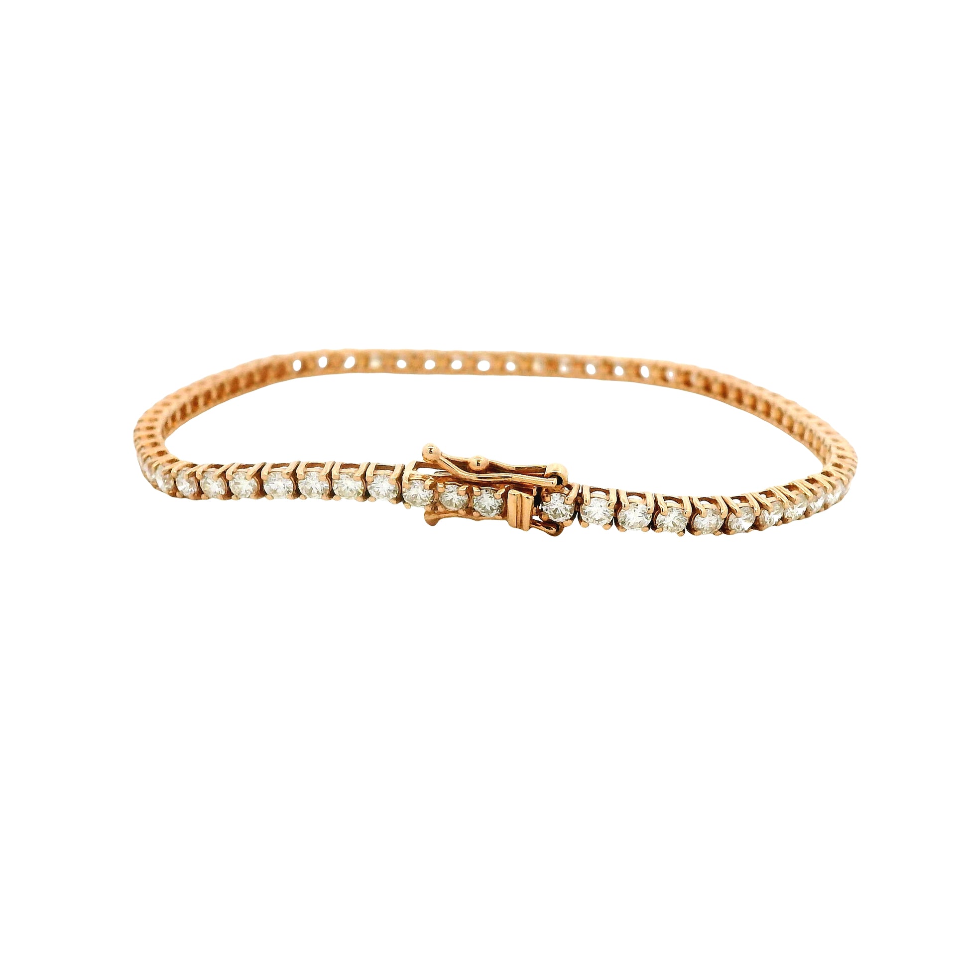 14k Rose Gold 3.32ctw Round Brilliant Diamond Tennis Bracelet — right three-quarter angle