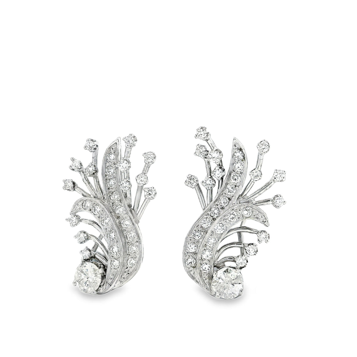 14k White Gold 2.5ctw Round Brilliant Diamond Floral Cluster Earrings — right three-quarter angle