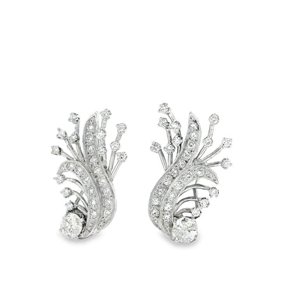 14k White Gold 2.5ctw Round Brilliant Diamond Floral Cluster Earrings — right three-quarter angle