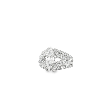 14k White Gold 0.90ct Marquise Diamond and 2.0ctw Round Brilliant Diamond Ring — right three-quarter angle