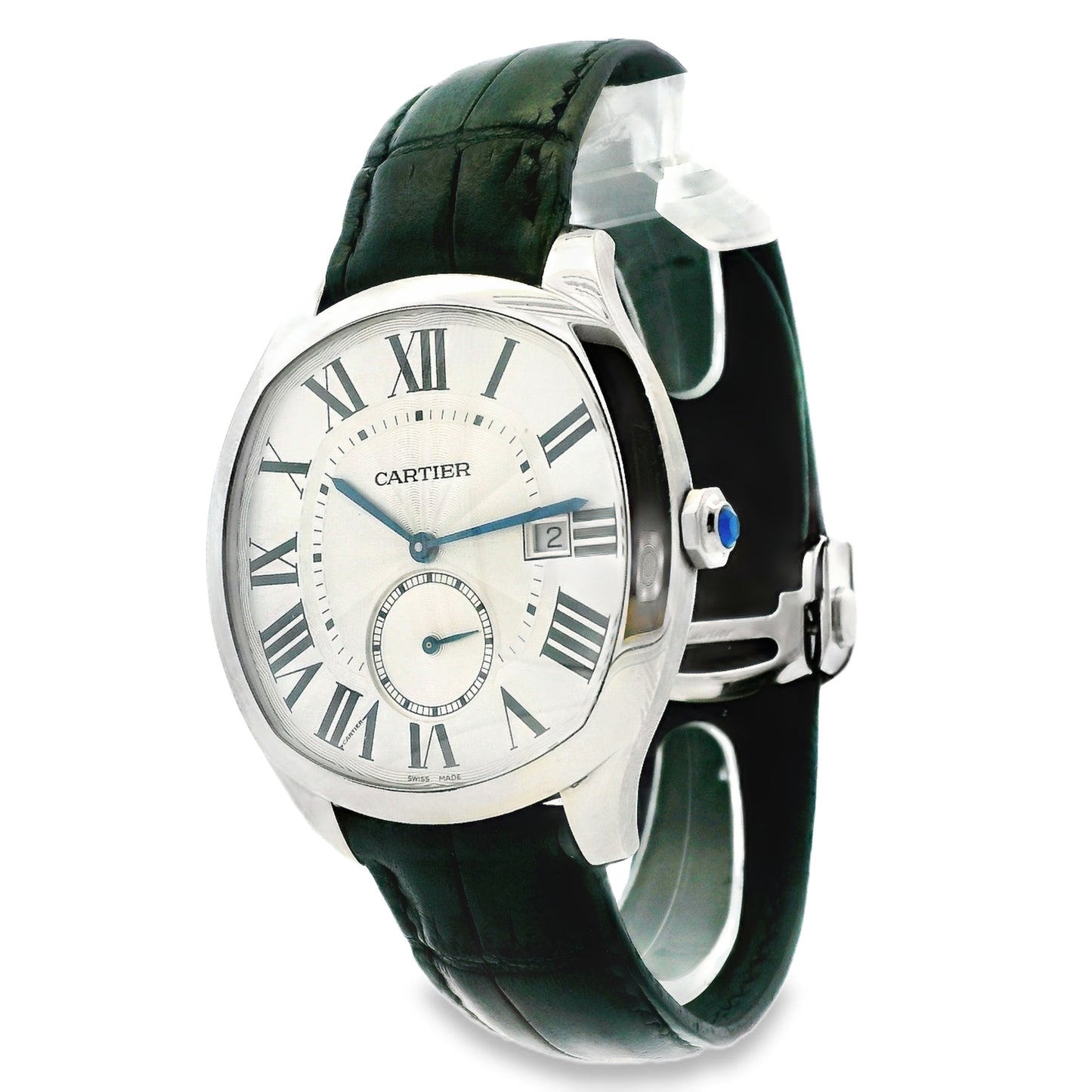 Cartier Drive De Cartier WSNM0004 40x41mm Silver Guilloché Dial Stainless Steel Watch — right side three-quarter view