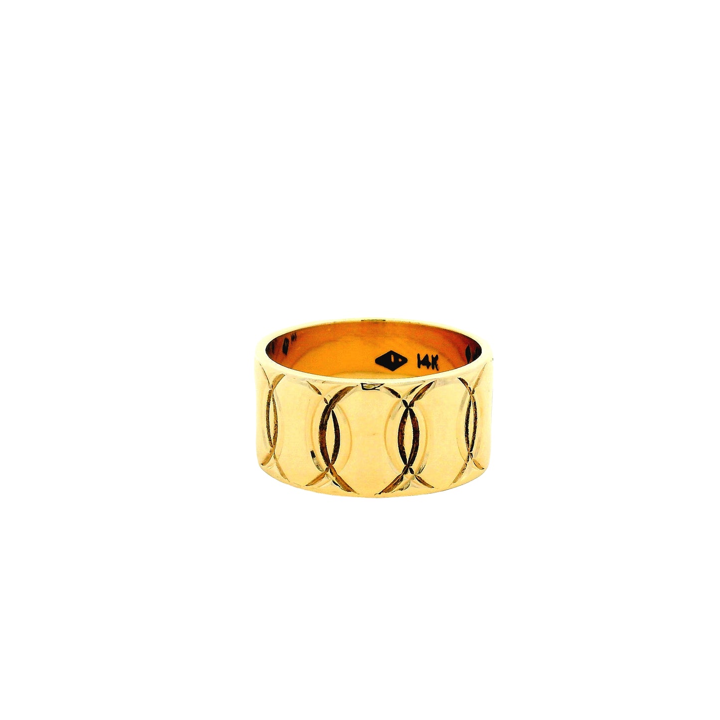 14k Yellow Gold Repeating Oval Pattern Fashion Ring — right three-quarter angle