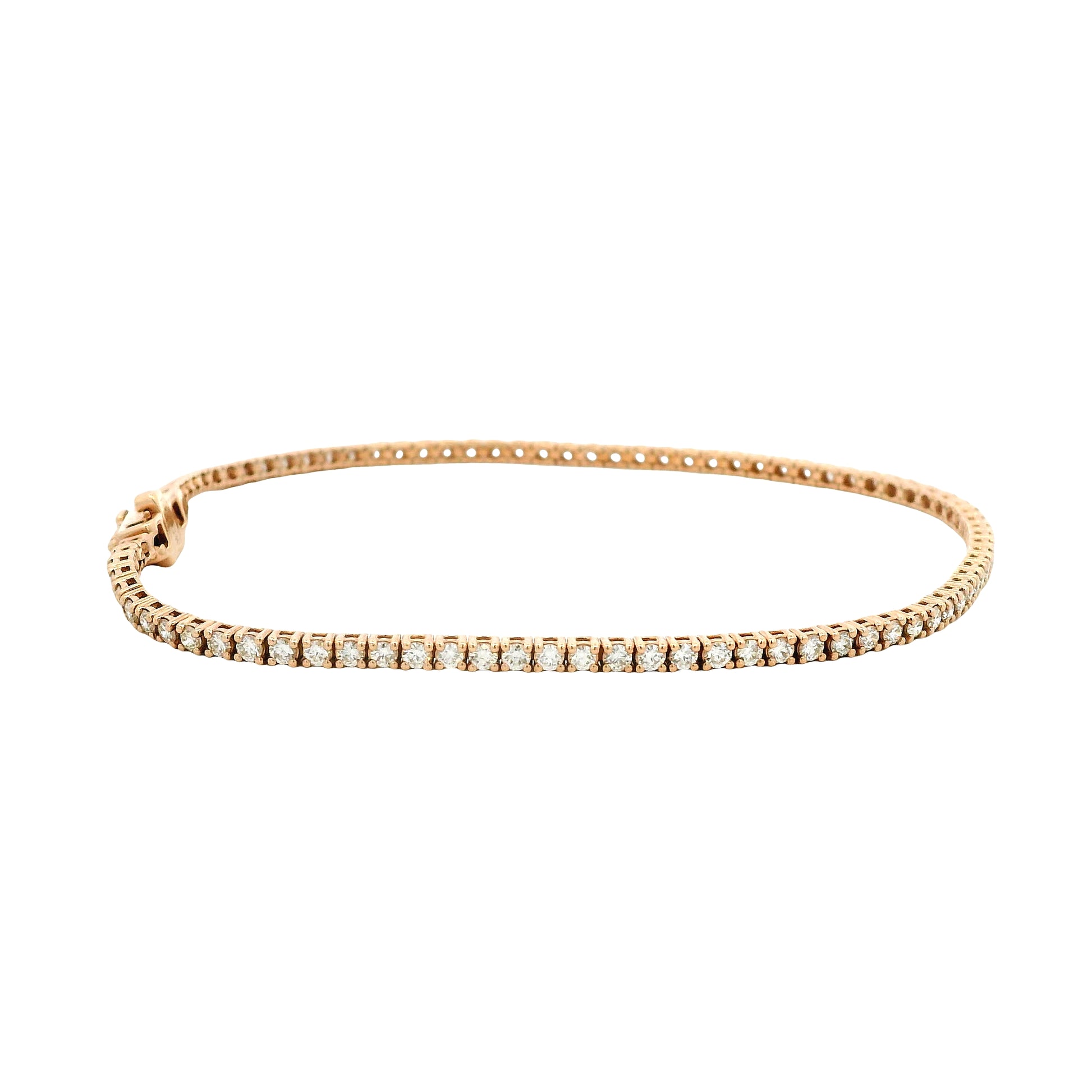 14k Rose Gold 1.15ctw Round Brilliant Diamond Tennis Bracelet — right three-quarter angle