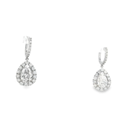18k White Gold 5.95ctw Pear Cut Diamond Halo Dangle Earrings — right three-quarter angle