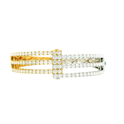 18k White and Yellow Gold 5.21ctw Round Brilliant Diamond Two-Tone Bangle Bracelet — right three-quarter angle