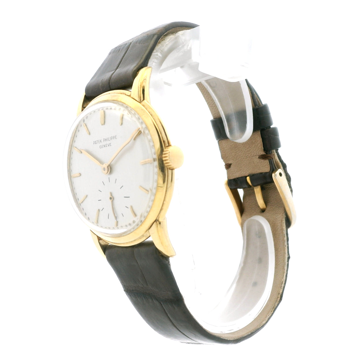 Patek Philippe 2484 Calatrava Yellow Gold Silvered Dial Watch — right side three-quarter view