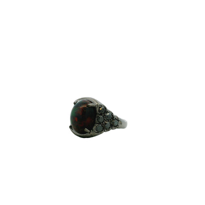 18k White Gold 1.50ct Oval Black Opal and 0.50ctw Pavé Diamond Ring — right three-quarter angle
