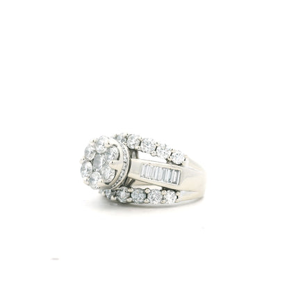 14k White Gold 2.0ctw Round and Baguette Diamond Engagement Ring Set — right three-quarter angle