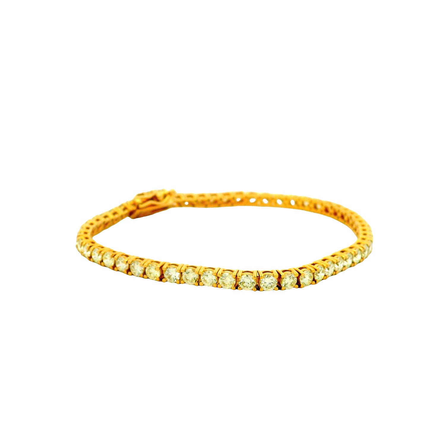 14k Yellow Gold 5.72ctw Natural Round Brilliant Diamond Tennis Bracelet — right three-quarter angle
