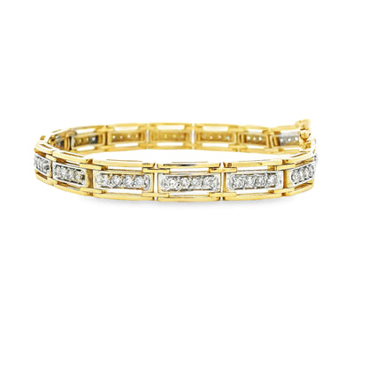 14k Yellow Gold 1.92ctw Round Brilliant Diamond Rectangular Tennis Link Bracelet — right three-quarter angle