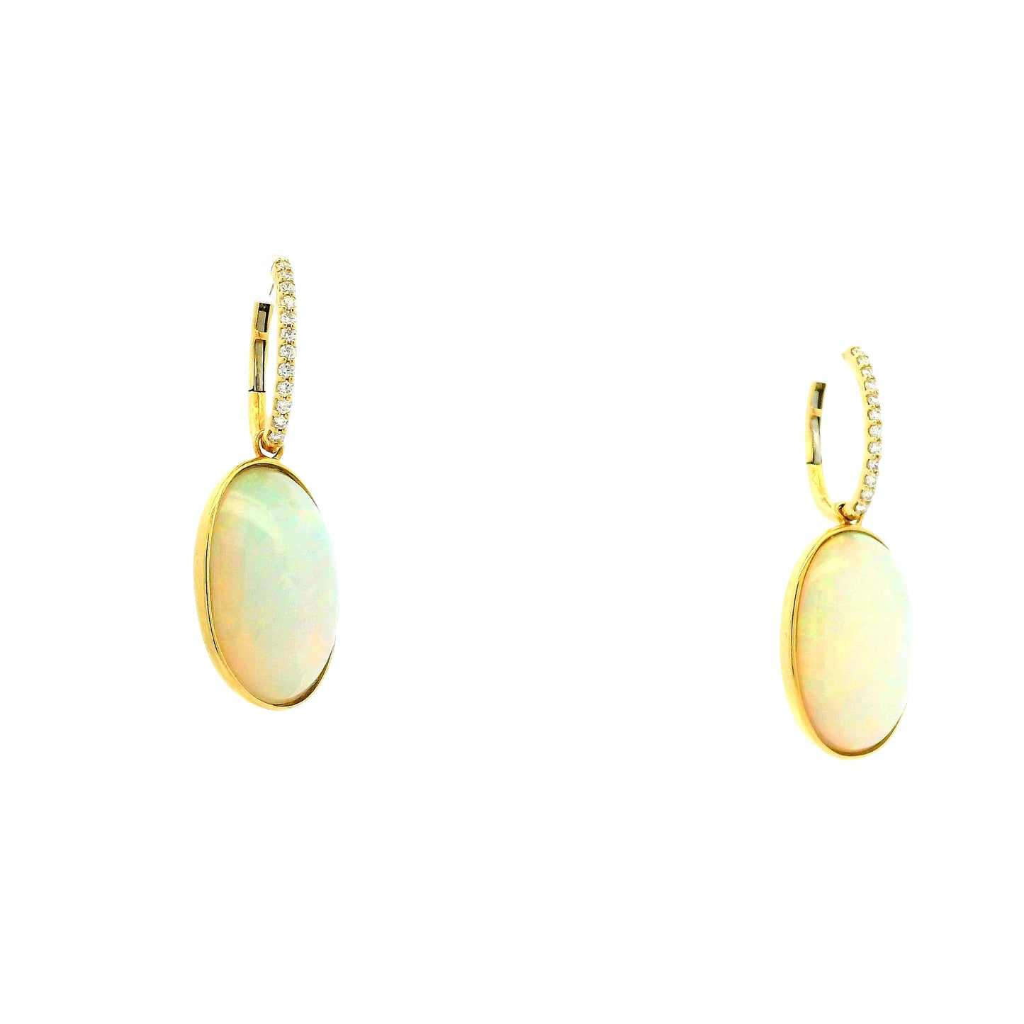 14k Yellow Gold 16.61ct Opal and 0.25ctw Diamond Earrings — right three-quarter angle