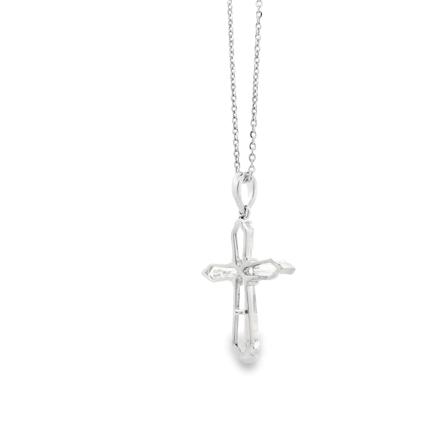 14k White Gold Lab-Grown Diamond Marquise Cross Pendant Necklace 17" — right three-quarter angle