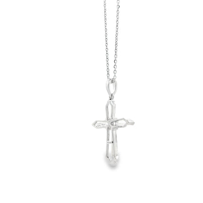 14k White Gold Lab-Grown Diamond Marquise Cross Pendant Necklace 17" — right three-quarter angle