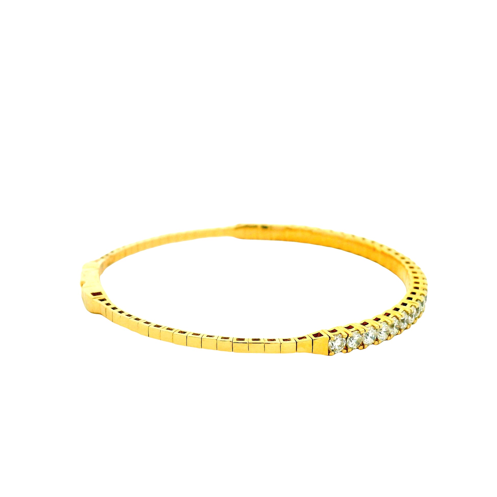 14k Yellow Gold 5.80ctw Round Brilliant Diamond Halfway Bangle Bracelet — right three-quarter angle