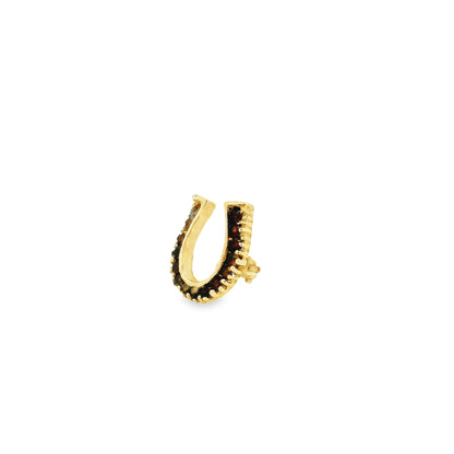 14k Yellow Gold Horseshoe Pavé Round Stone Brooch — right three-quarter angle