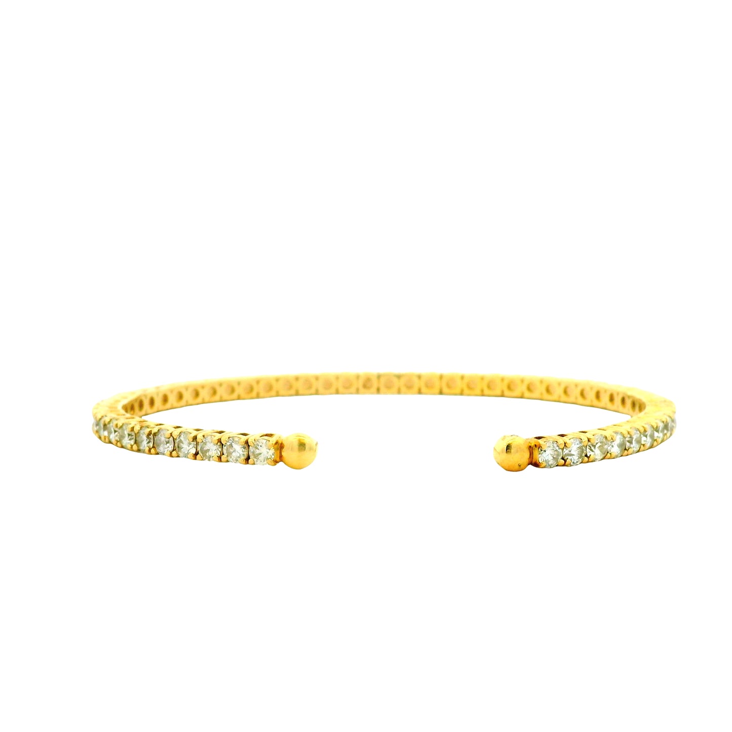 14k Yellow Gold 5.20ctw Round Brilliant Diamond Open Cuff Bangle Bracelet — right three-quarter angle