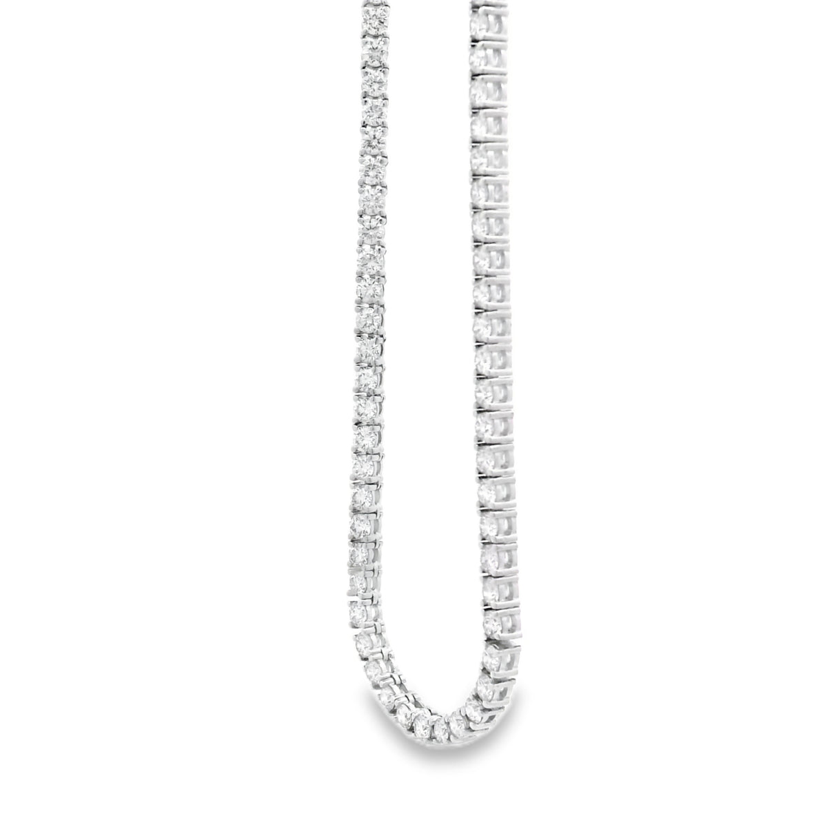 14k White Gold 9.57ctw Natural Round Brilliant Diamond Tennis Necklace 22" — right three-quarter angle