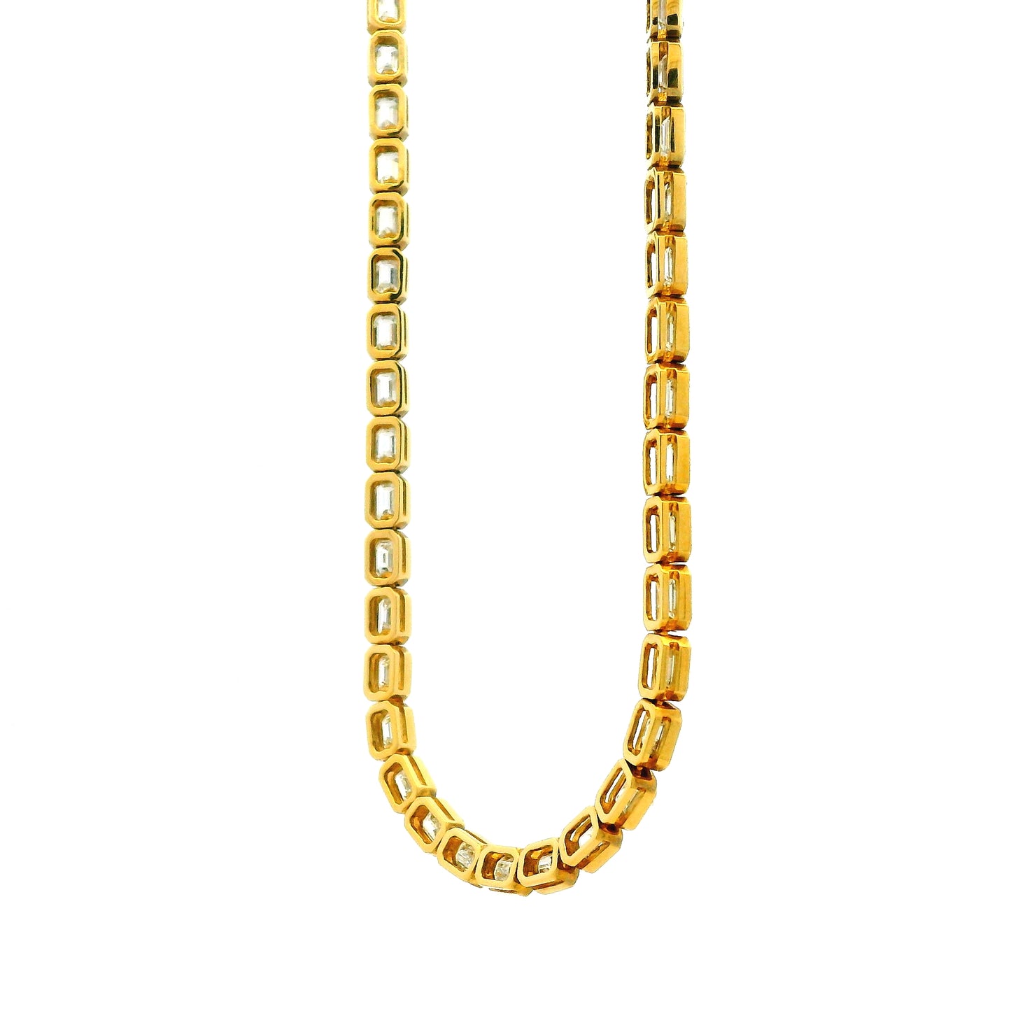 18k Yellow Gold 7.51ctw Emerald Cut Natural Diamond Bezel Station Necklace — right three-quarter angle