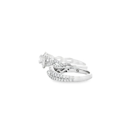 14k White Gold 0.30ct Princess Cut Diamond Double Halo and Wedding Band Engagement Ring Set — right three-quarter angle