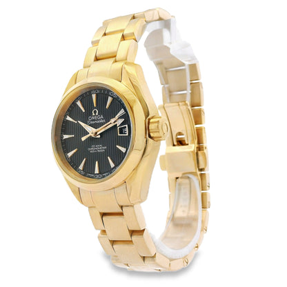 Omega 231.50.30.20.06.002 Seamaster Aqua Terra 30mm Grey Dial 18k Yellow Gold Watch — right side three-quarter view