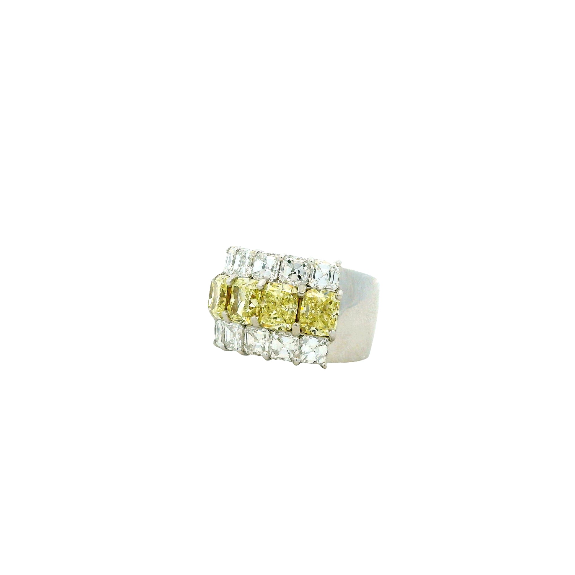 18k Two-Tone 3.99ctw Asscher Cut Diamond Eternity Band Ring — right three-quarter angle