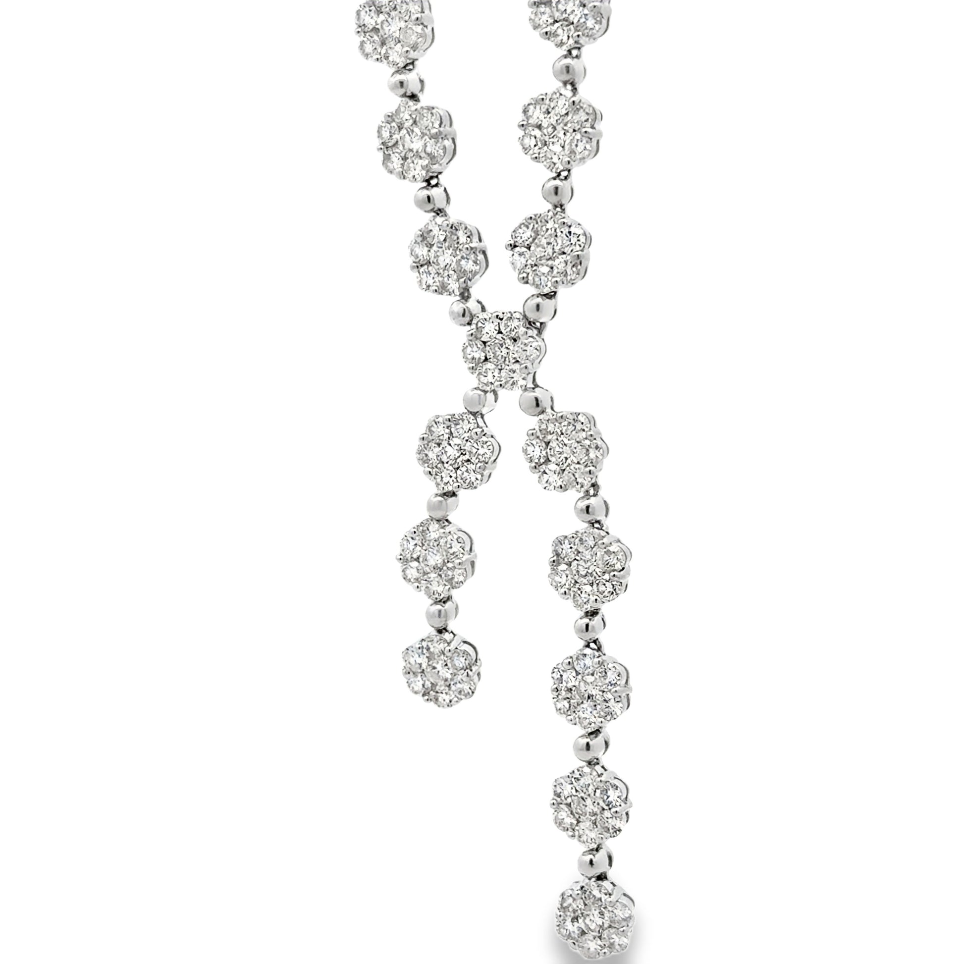 18k White Gold 20.00ctw Natural Round Brilliant Diamond Cluster Drop Necklace 17" — right three-quarter angle