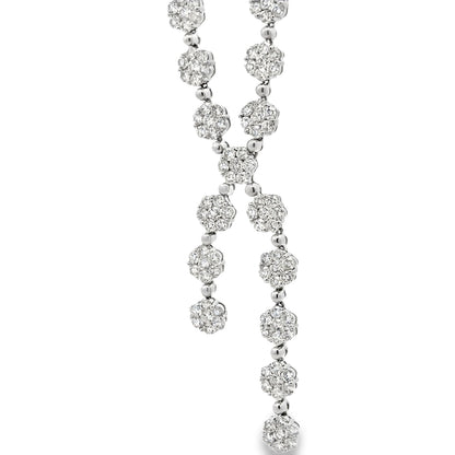 18k White Gold 20.00ctw Natural Round Brilliant Diamond Cluster Drop Necklace 17" — right three-quarter angle