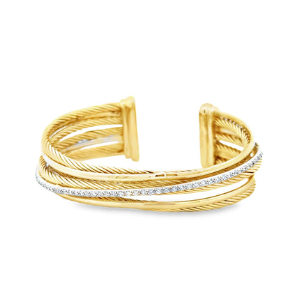 David Yurman 18k Two-Tone Crossover Collection Diamond Cuff Bracelet — right side three-quarter view