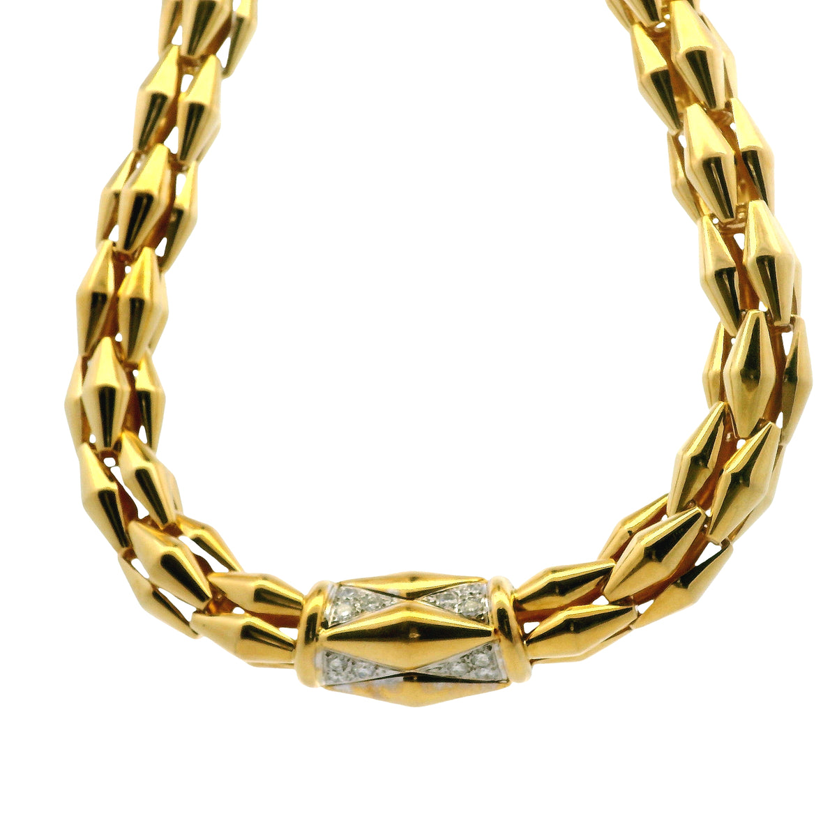 18k Yellow Gold Diamond Accent Woven Link Choker Necklace — right three-quarter angle