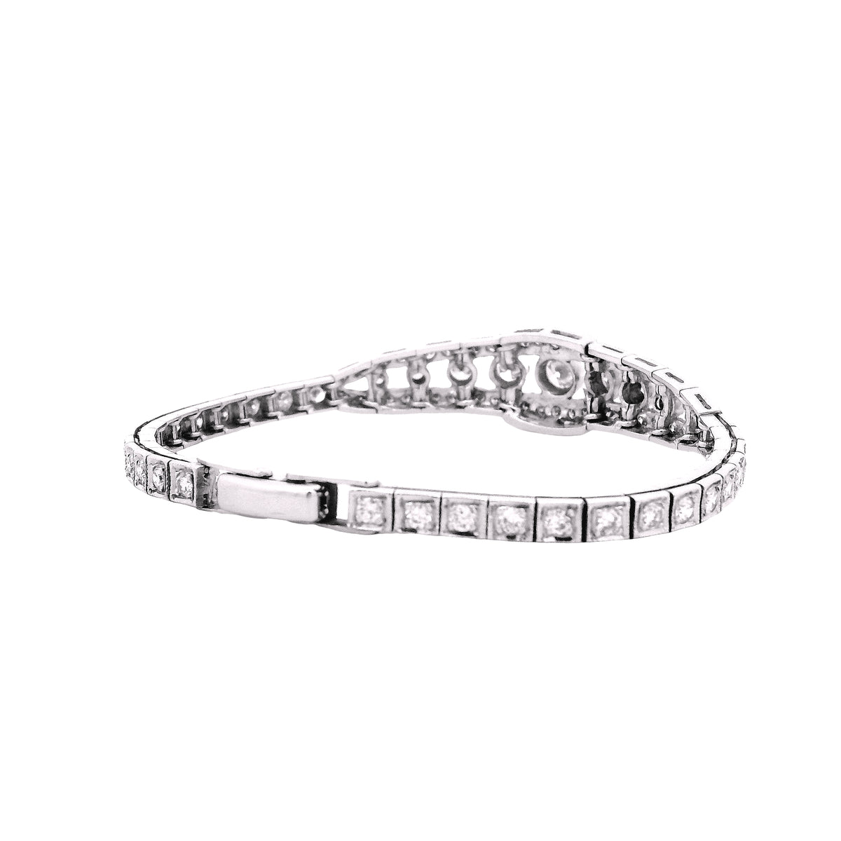 14k White Gold 2.50ctw Round Brilliant Diamond Art Deco Cluster Bracelet — right three-quarter angle