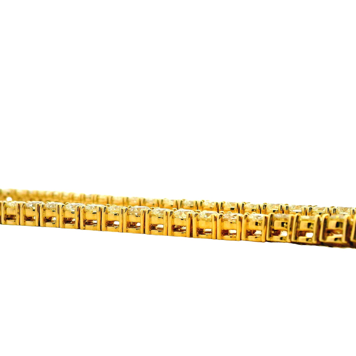 14k Yellow Gold 35.45ctw Round Diamond 4-Prong Tennis Necklace 22" — right three-quarter angle
