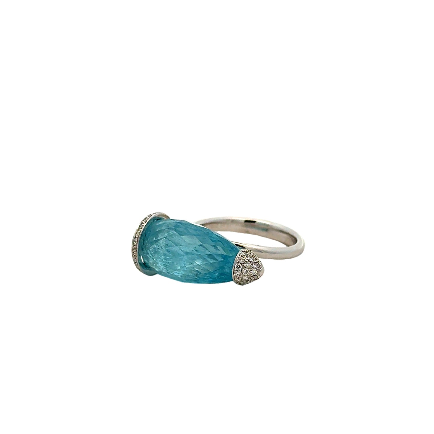 18k White Gold GIA Certified 12.66ct Aquamarine and 0.24ctw Diamond Ring — right three-quarter angle