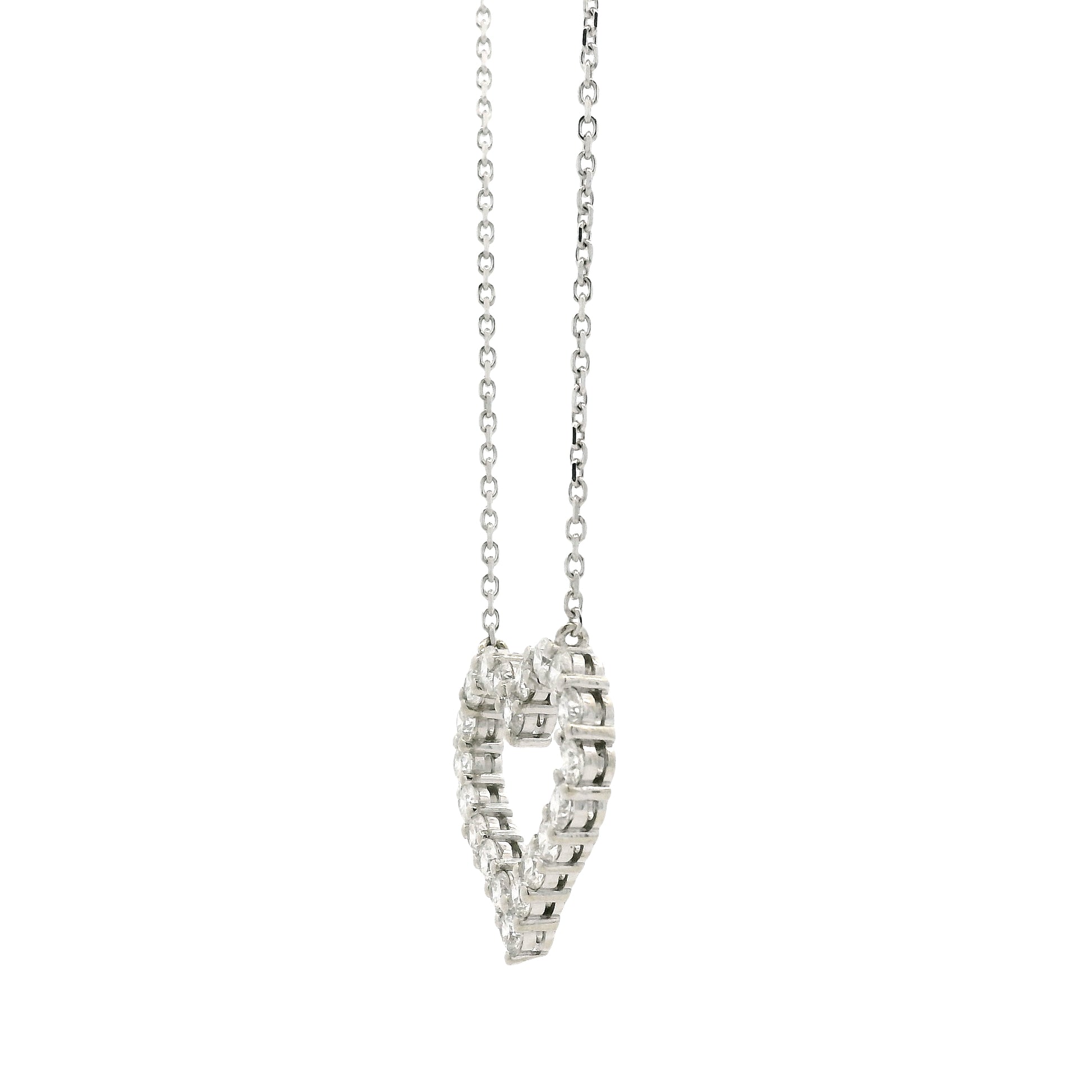 14k White Gold 2.00ctw Round Brilliant Diamond Pavé Heart Pendant Necklace — right three-quarter angle