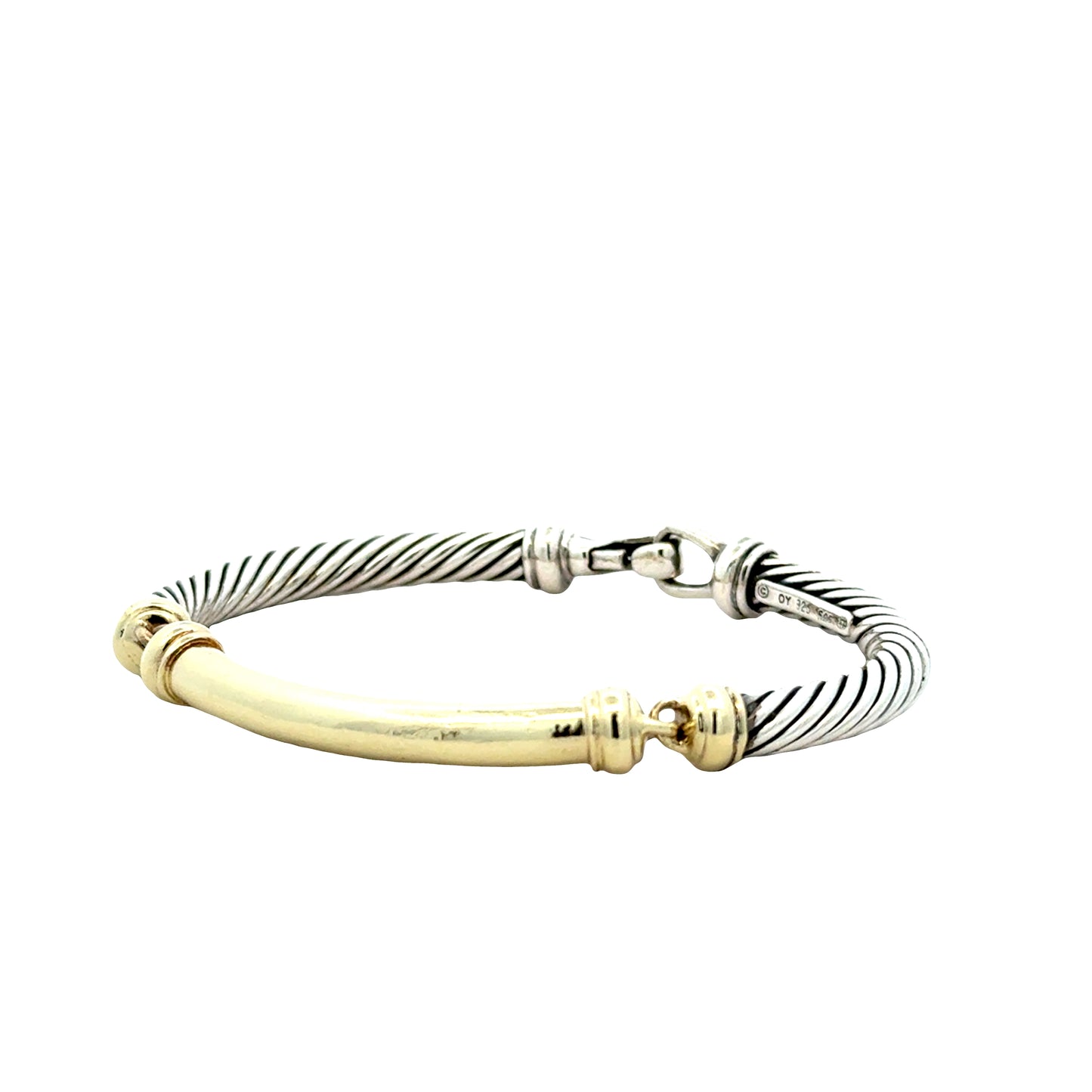 David Yurman 14k Yellow Gold and Sterling Silver Cable Bangle Bracelet — right three-quarter angle
