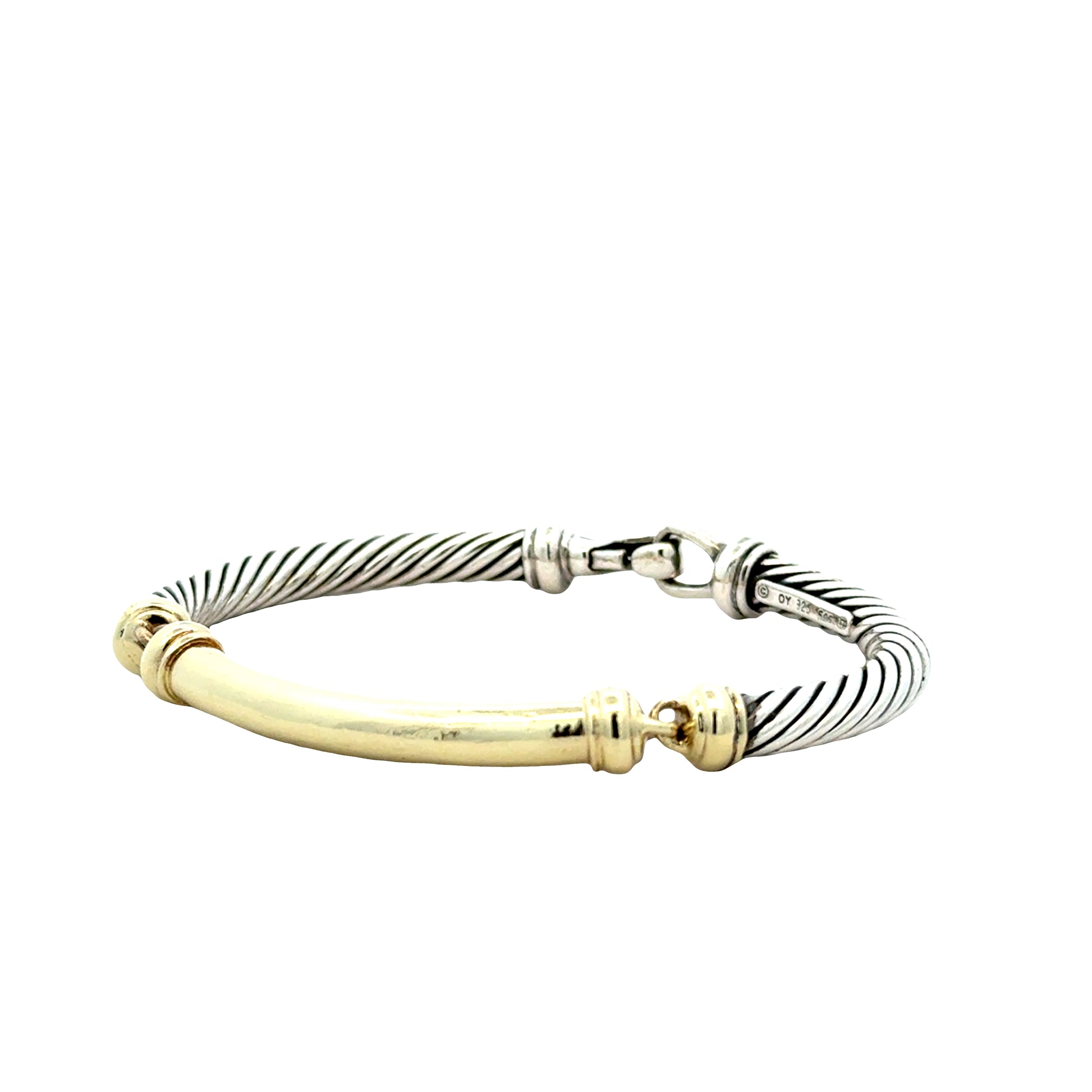 David Yurman 14k Yellow Gold and Sterling Silver Cable Bangle Bracelet — right three-quarter angle