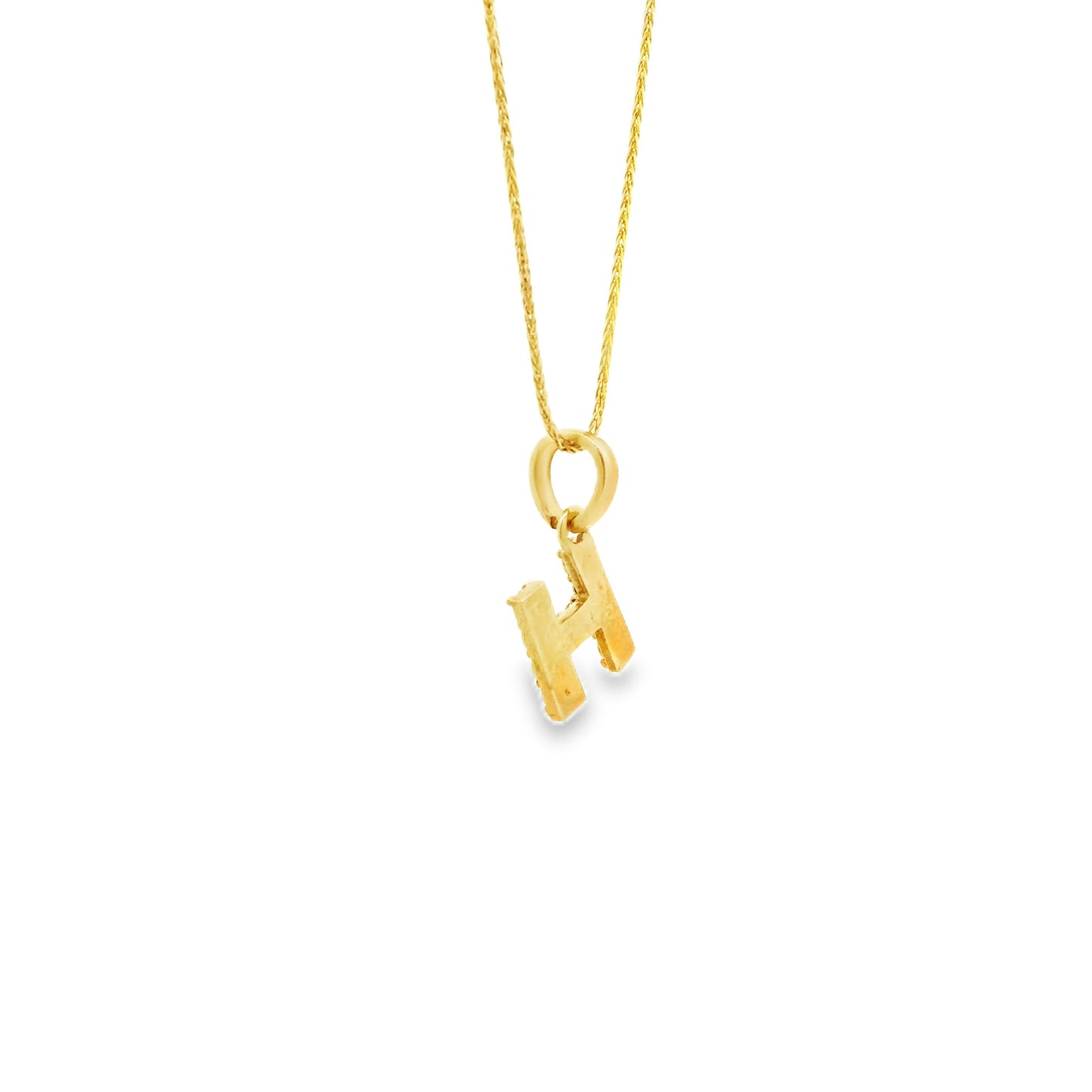 14k Yellow Gold 0.30ctw Pavé Diamond 'H' Initial Letter Charm Pendant — right three-quarter angle
