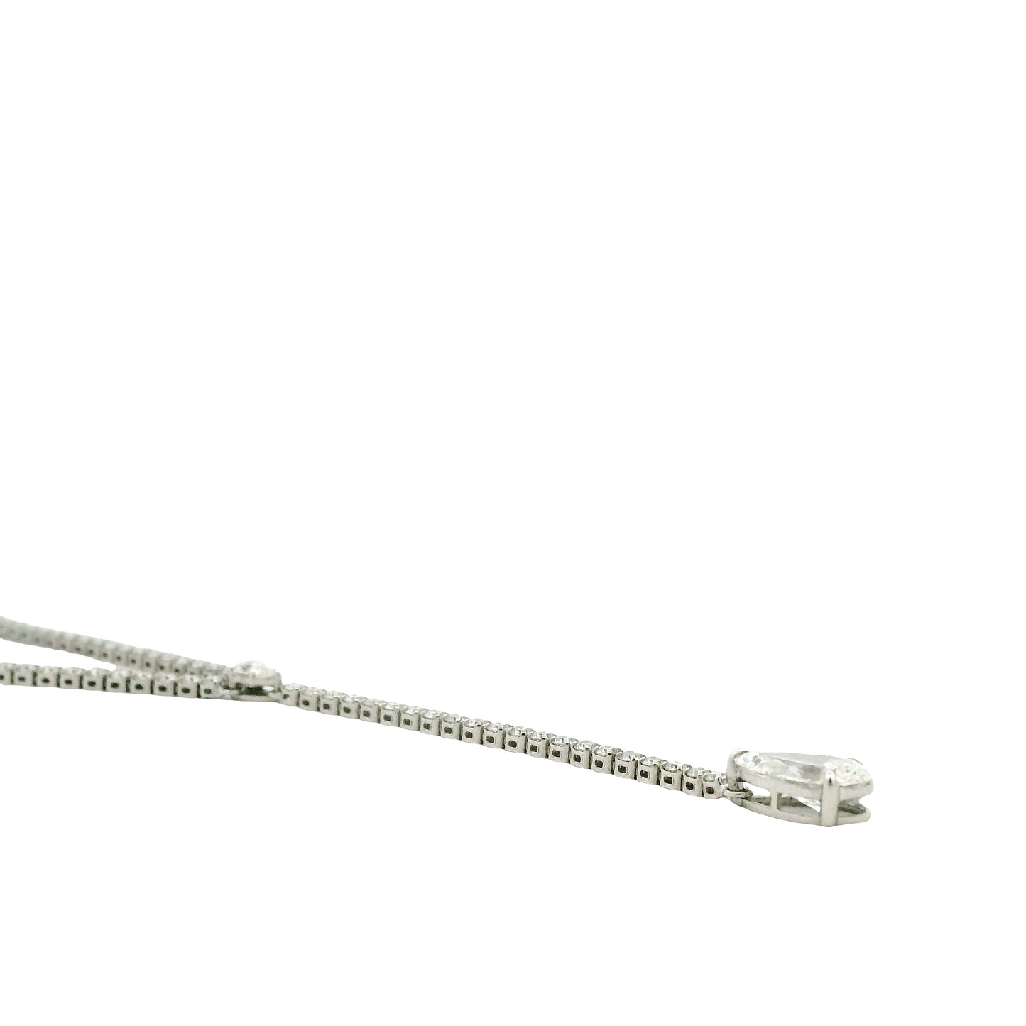 14k White Gold 7.209ctw Round Brilliant & Pear Lab Grown Diamond Tennis Necklace with Drop 18" — right three-quarter angle