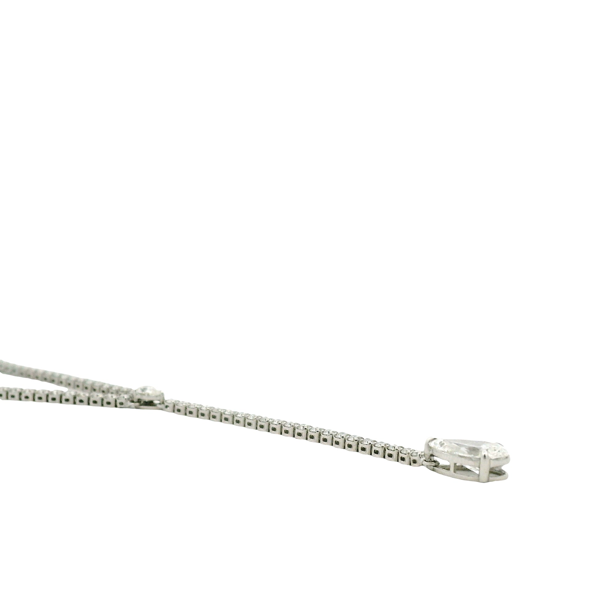 14k White Gold 7.209ctw Round Brilliant & Pear Lab Grown Diamond Tennis Necklace with Drop 18" — right three-quarter angle