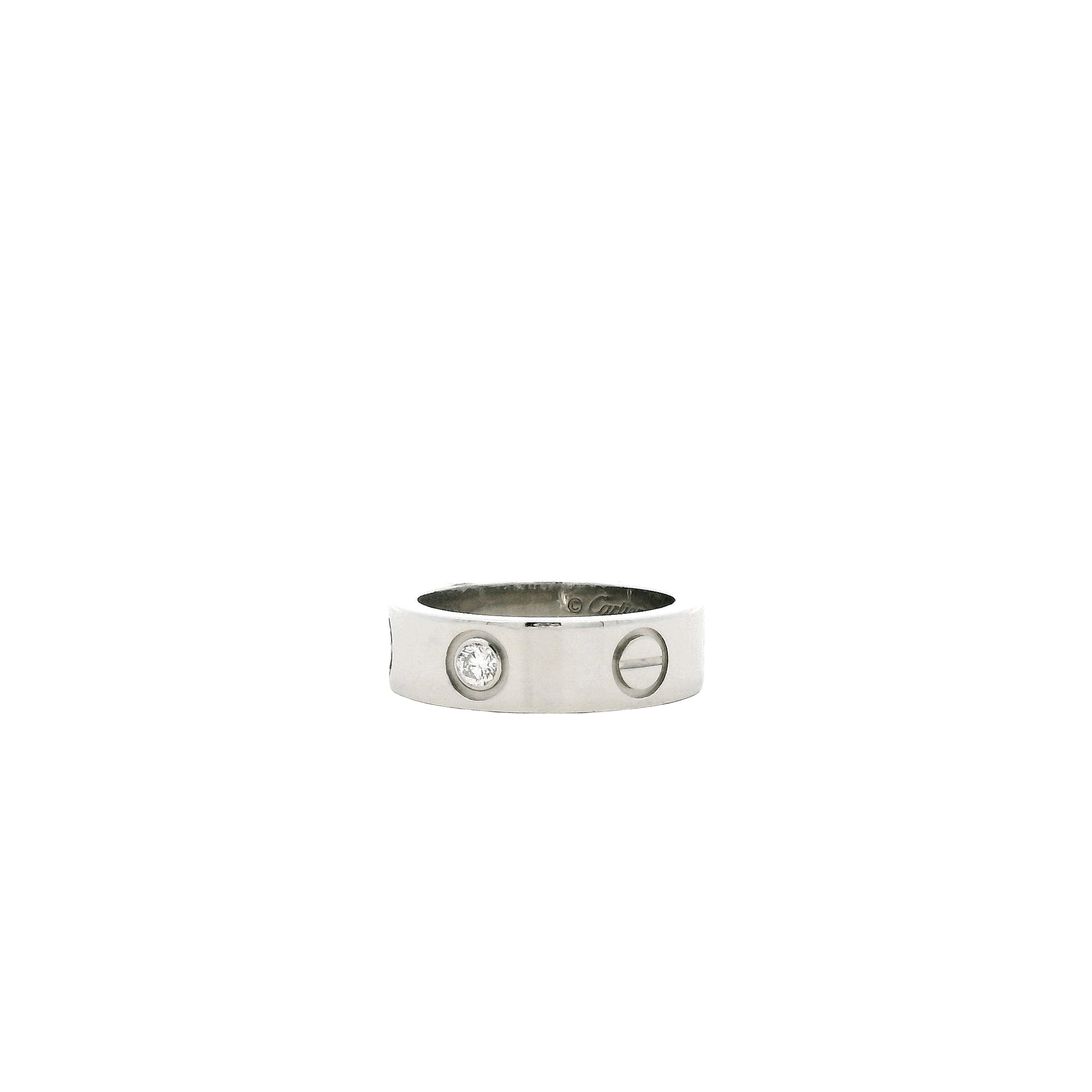 Cartier Platinum Love Ring with Diamond — right three-quarter angle