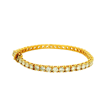 14k Yellow Gold 9.70ctw Round Brilliant Natural Diamond Tennis Bracelet — right three-quarter angle