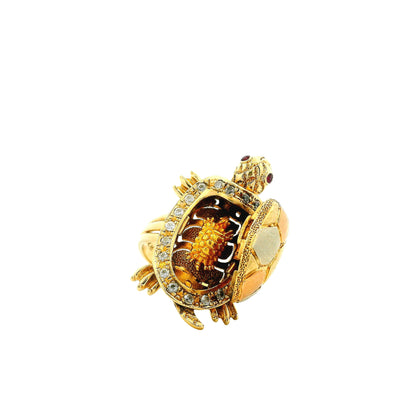 14k Yellow Gold Turtle Hinged Shell Cocktail Ring — right three-quarter angle
