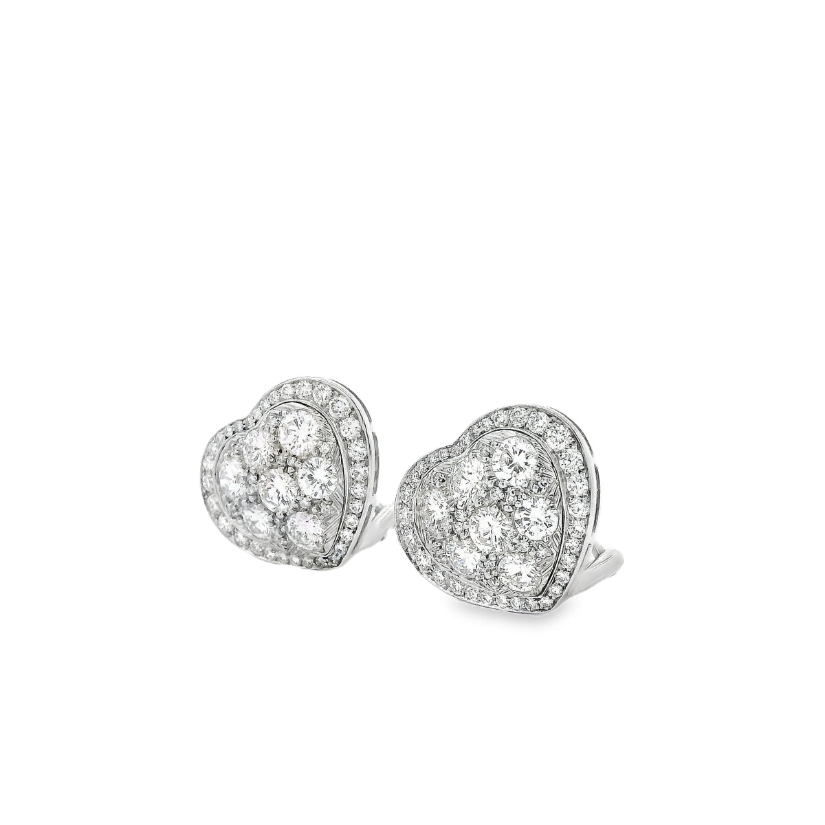 Platinum 8.00ctw Round Brilliant Diamond Heart Shape Cluster Earrings — right three-quarter angle