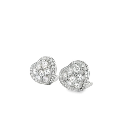 Platinum 8.00ctw Round Brilliant Diamond Heart Shape Cluster Earrings — right three-quarter angle